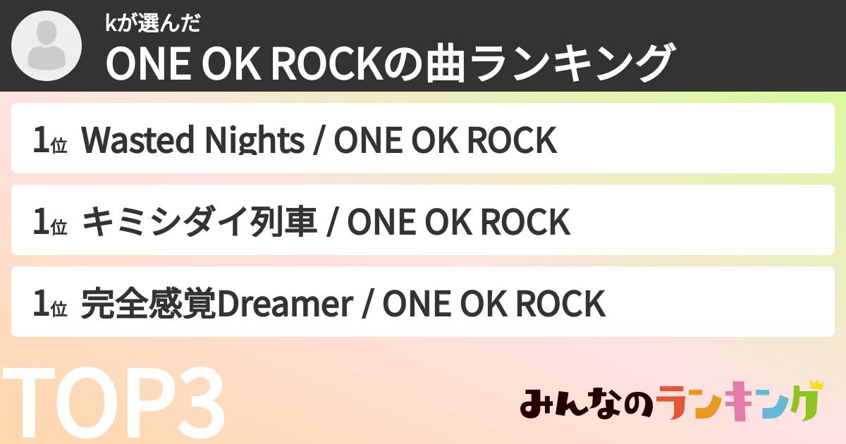 kさんの「ONE OK ROCKの曲ランキング」