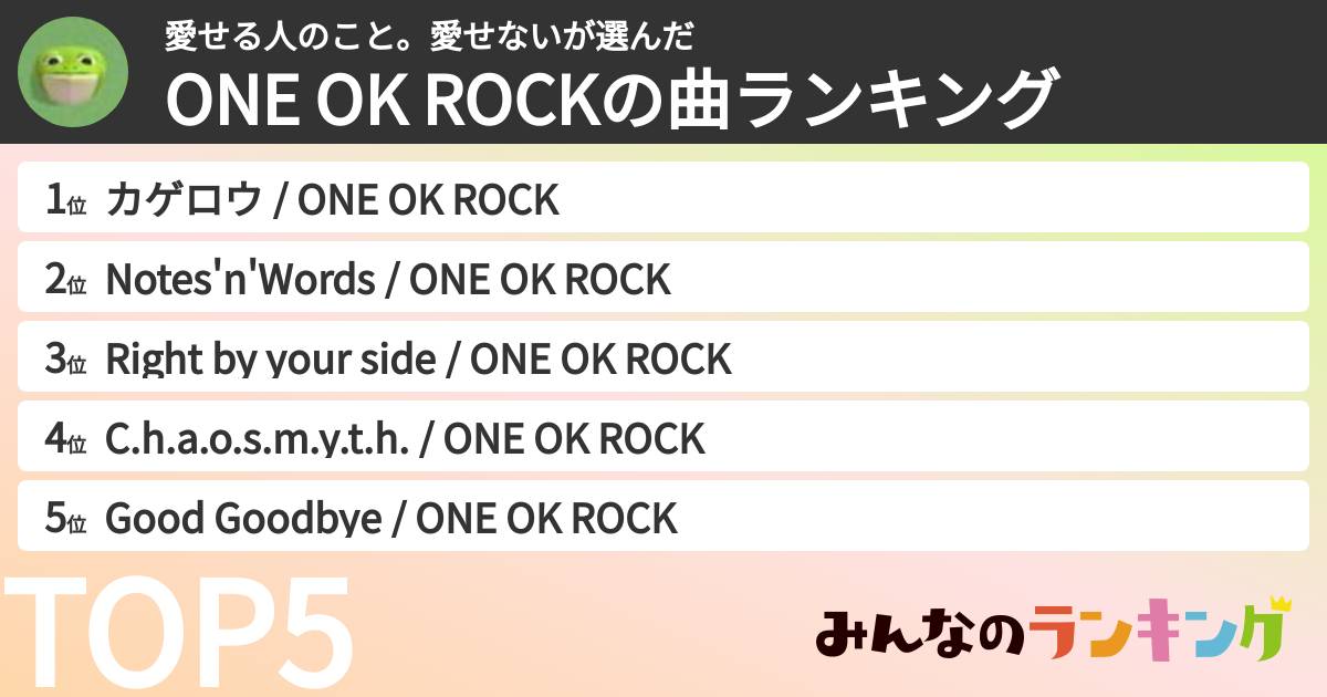 愛せる人のこと。愛せないさんの「ONE OK ROCKの曲ランキング」