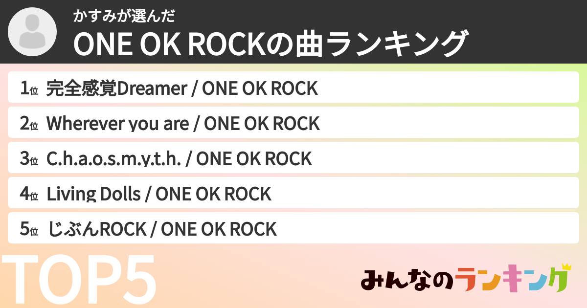 かすみさんの「ONE OK ROCKの曲ランキング」