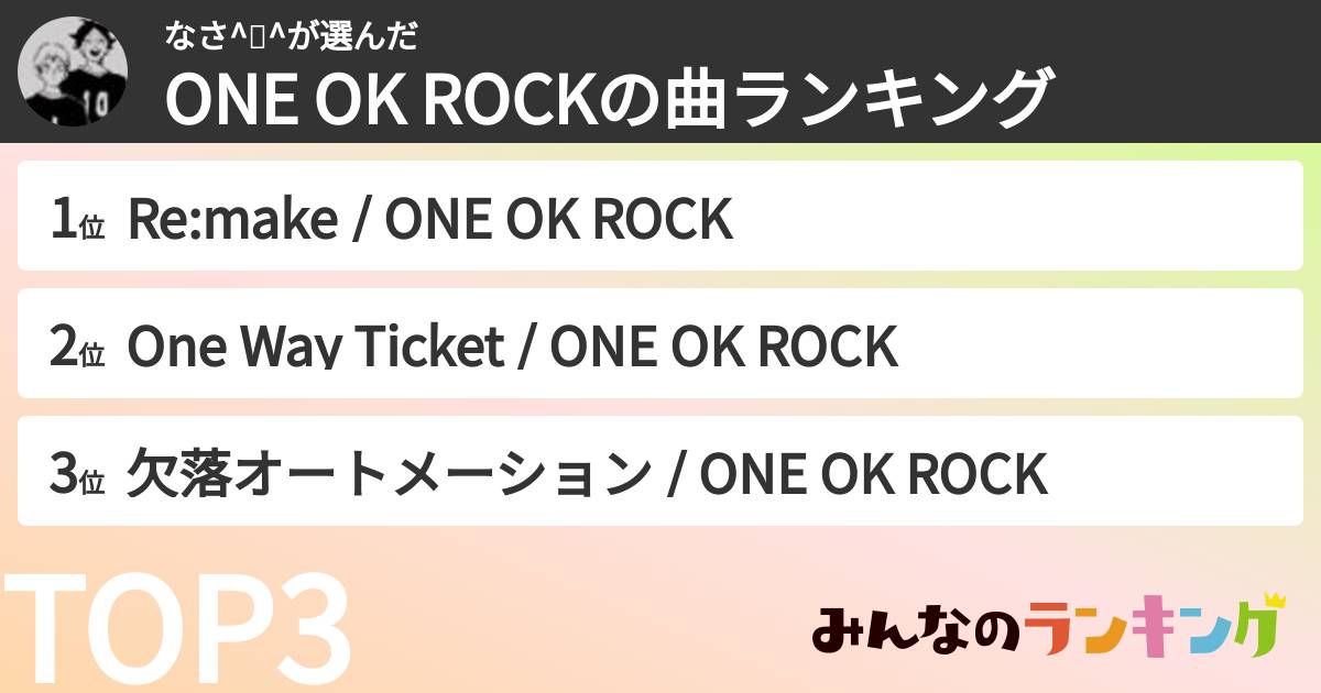 なさ^🐽^さんの「ONE OK ROCKの曲ランキング」