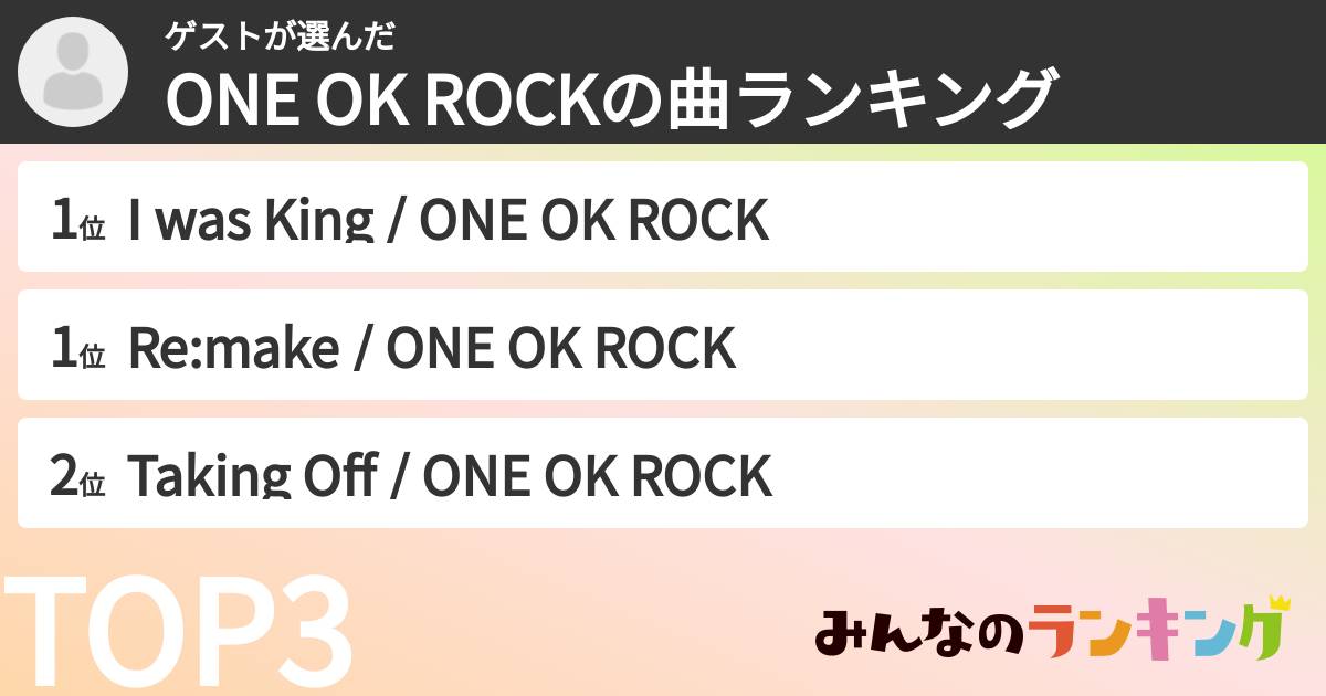 ゲストさんの「ONE OK ROCKの曲ランキング」