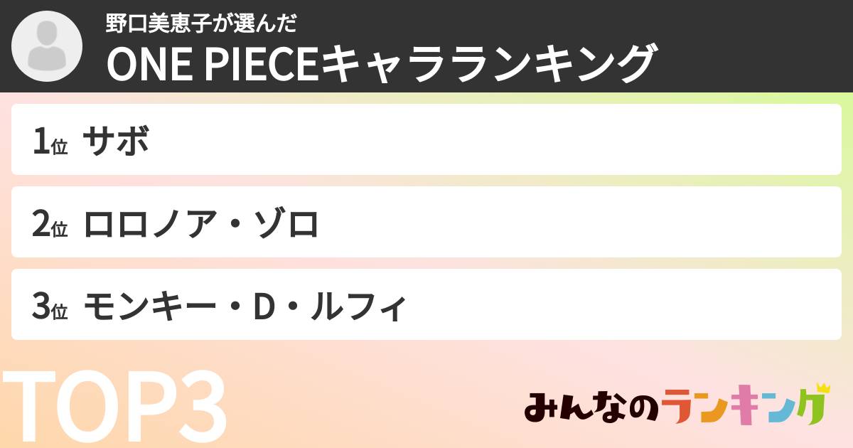 野口美恵子さんの「ONE PIECEキャラランキング」