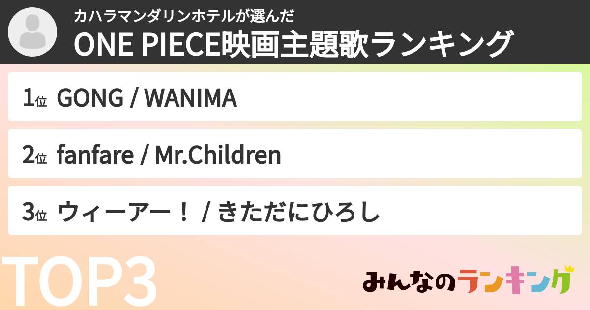 カハラマンダリンホテルさんの「ONE PIECE映画主題歌ランキング」