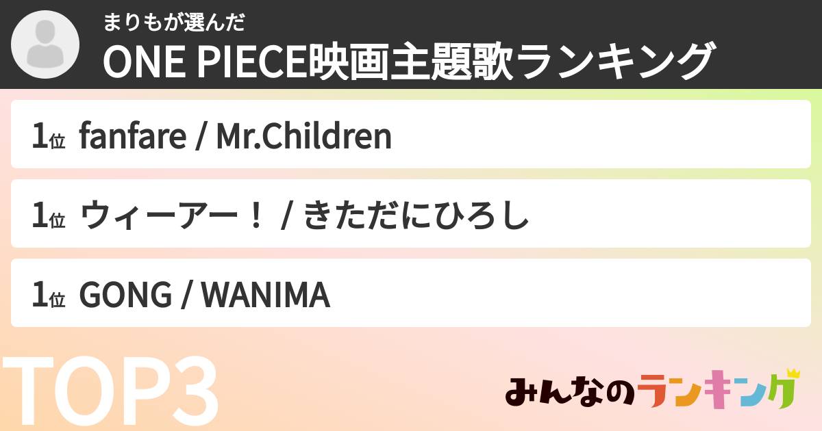 まりもさんの「ONE PIECE映画主題歌ランキング」