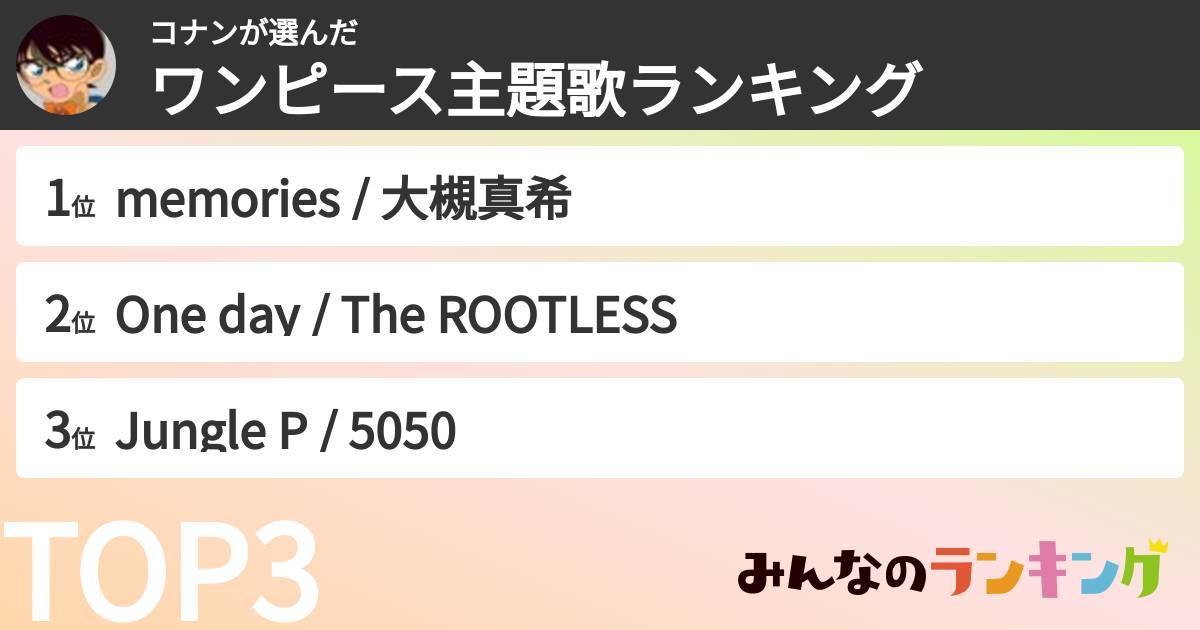 コナンさんの「ワンピース主題歌ランキング」