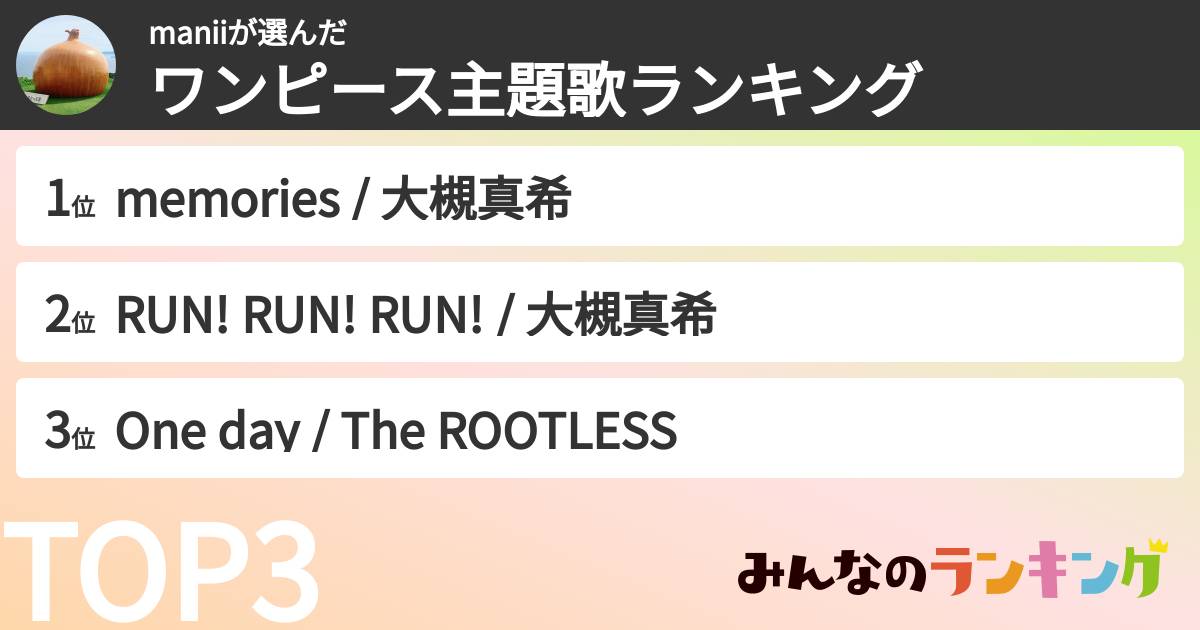 maniiさんの「ワンピース主題歌ランキング」