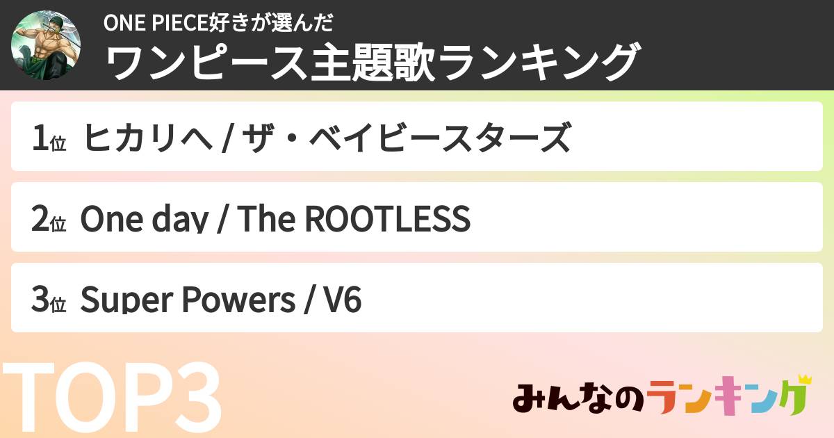 ONE PIECE好きさんの「ワンピース主題歌ランキング」