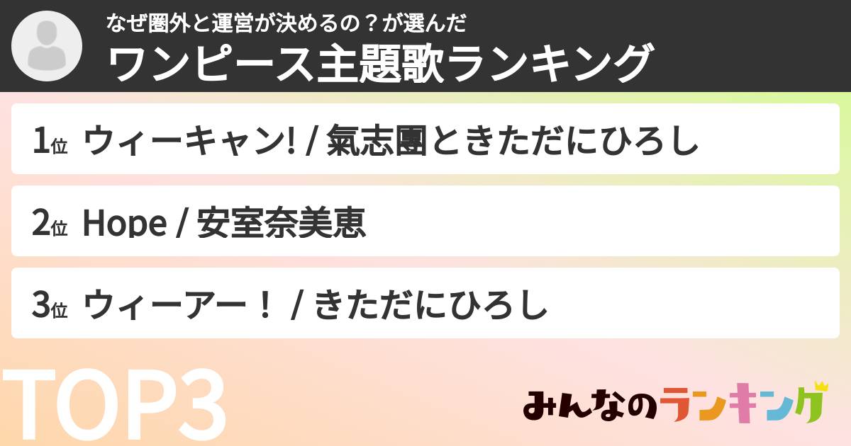 なぜ圏外と運営が決めるの？さんの「ワンピース主題歌ランキング」