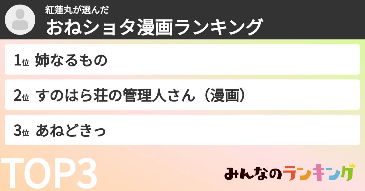紅蓮丸さんの「おねショタ漫画ランキング」