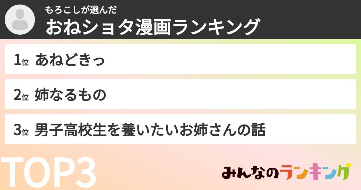 もろこしさんの「おねショタ漫画ランキング」