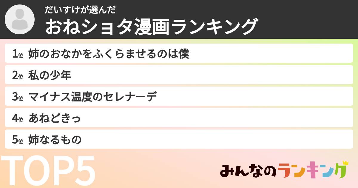 だいすけさんの「おねショタ漫画ランキング」