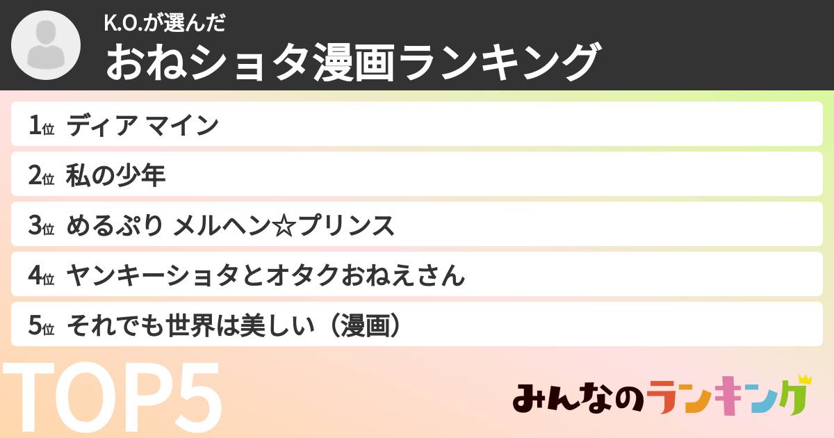 K.O.さんの「おねショタ漫画ランキング」