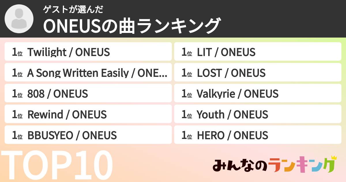 ゲストさんの「ONEUSの曲ランキング」