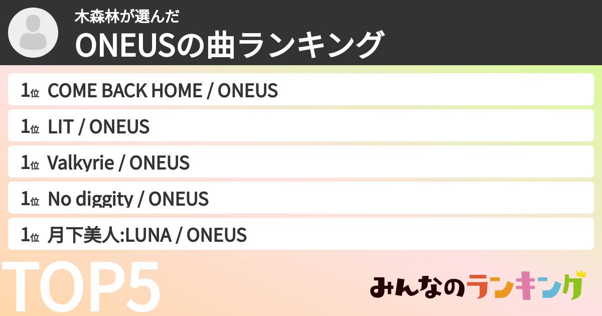 木森林さんの「ONEUSの曲ランキング」