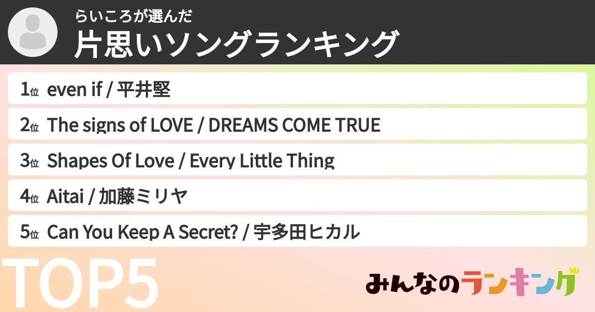 らいころさんの「片思いソングランキング」