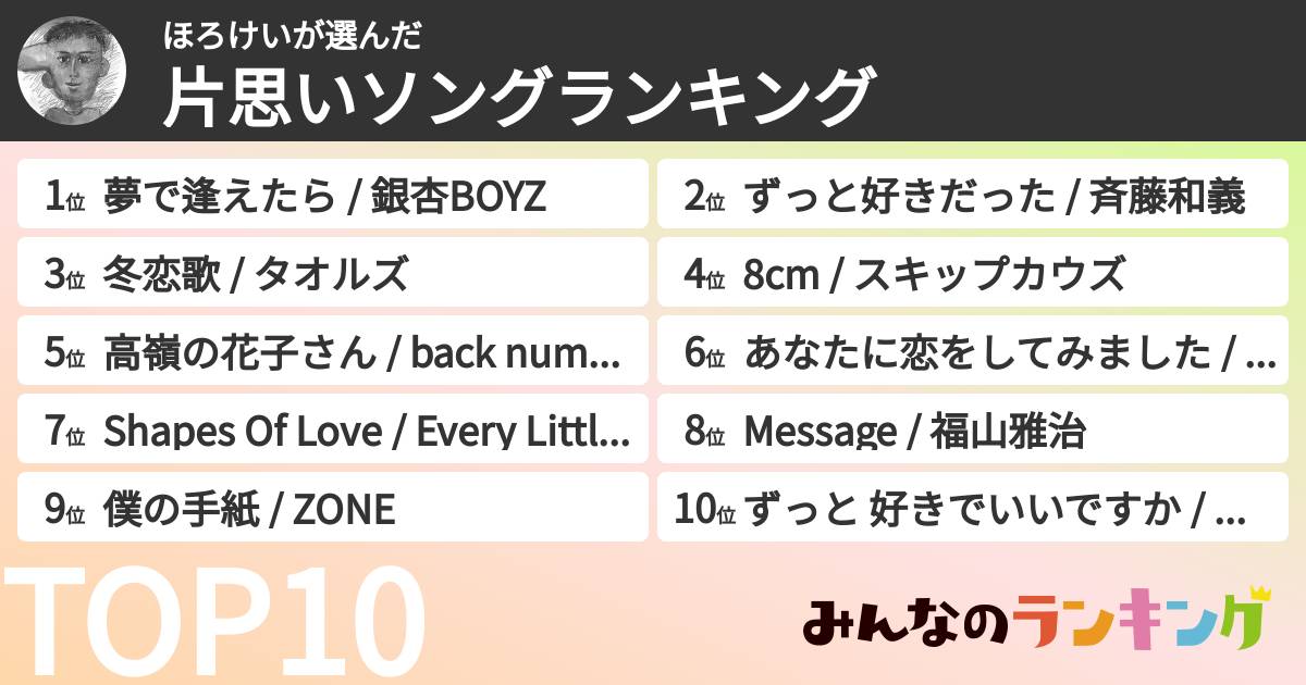 ほろけいさんの「片思いソングランキング」