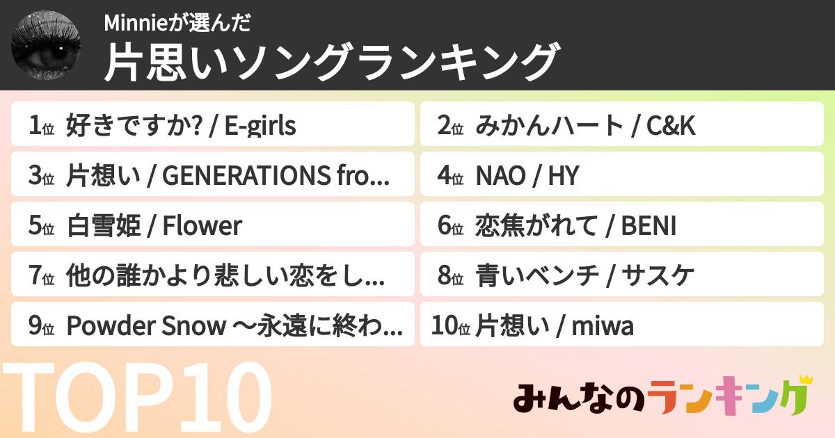 Minnieさんの「片思いソングランキング」