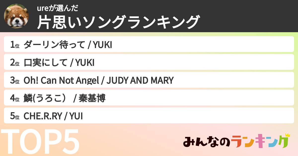 ureさんの「片思いソングランキング」