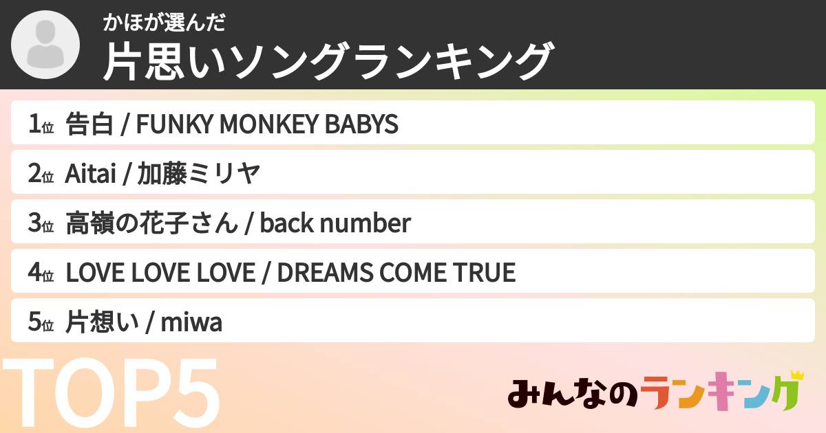 かほさんの「片思いソングランキング」