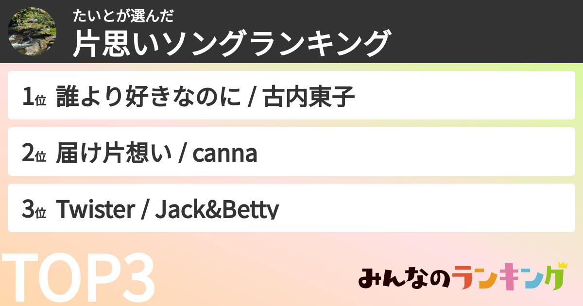 たいとさんの「片思いソングランキング」
