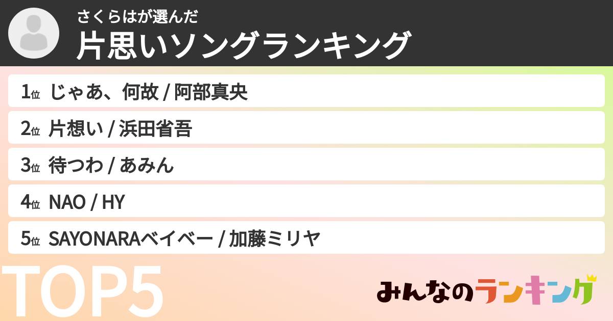 さくらはさんの「片思いソングランキング」