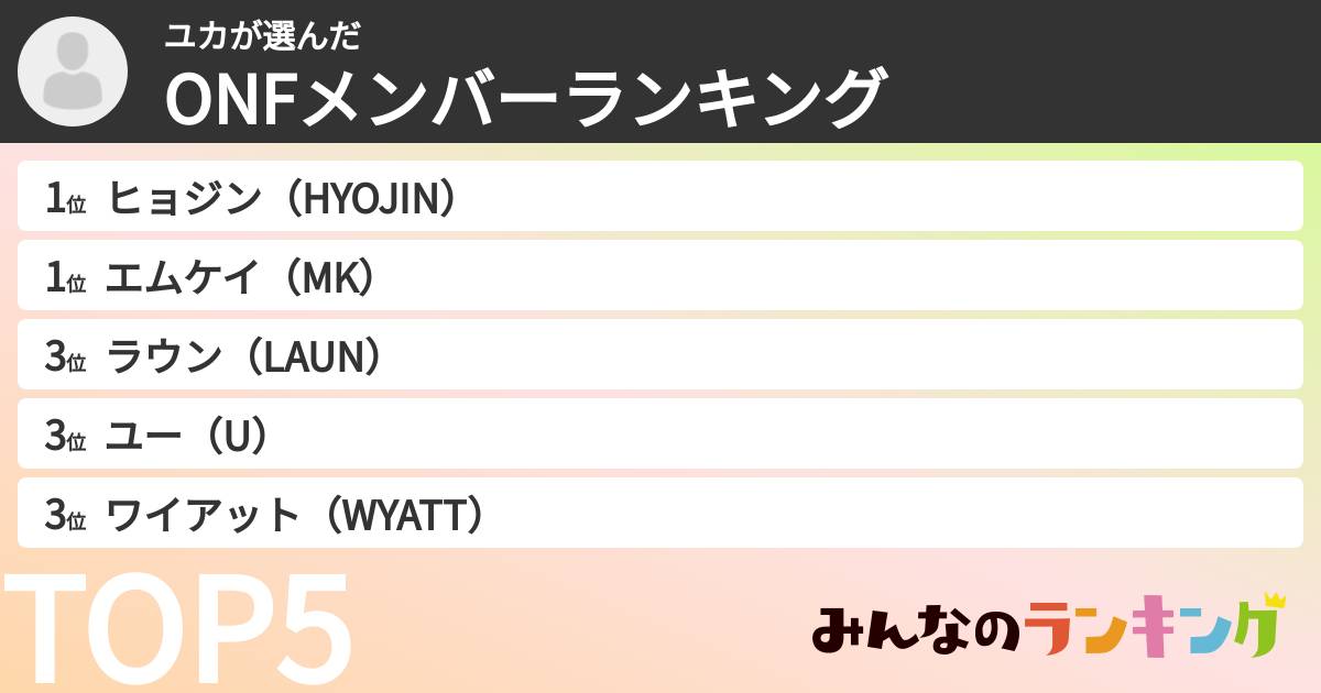 ユカさんの「ONFメンバーランキング」