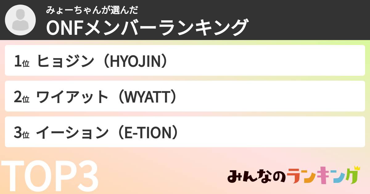 みょーちゃんさんの「ONFメンバーランキング」