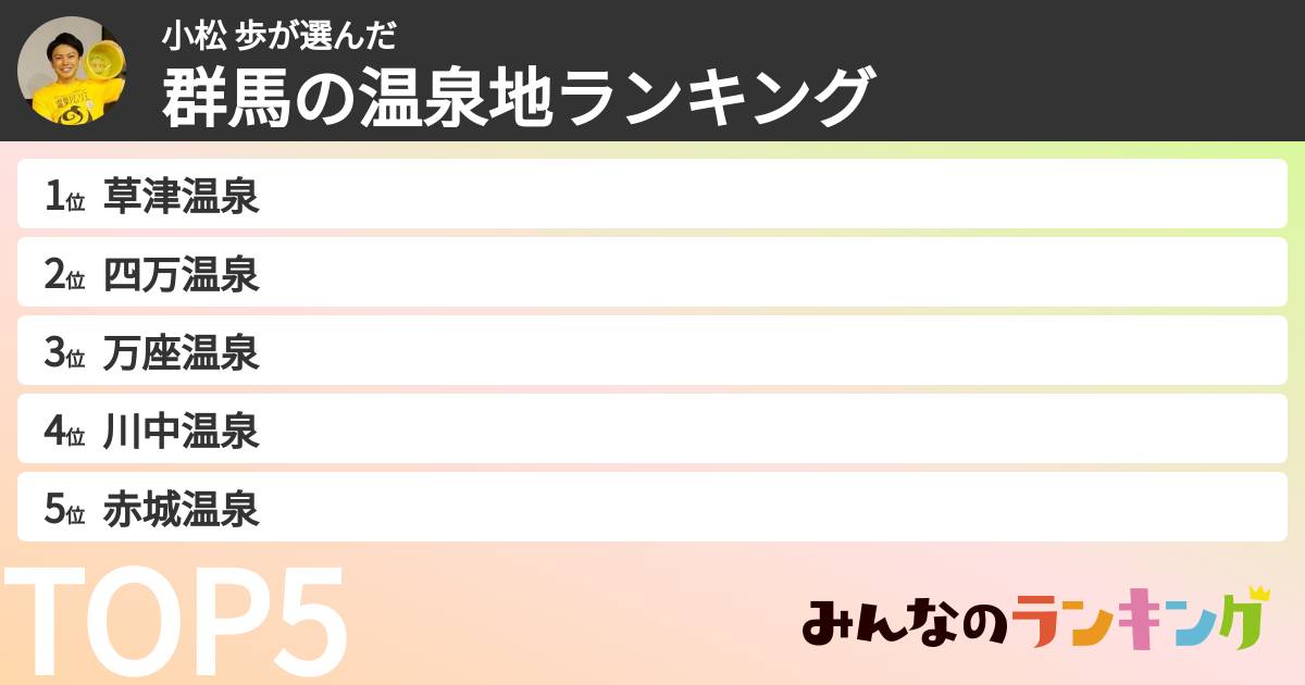 小松 歩さんの「群馬の温泉地ランキング」