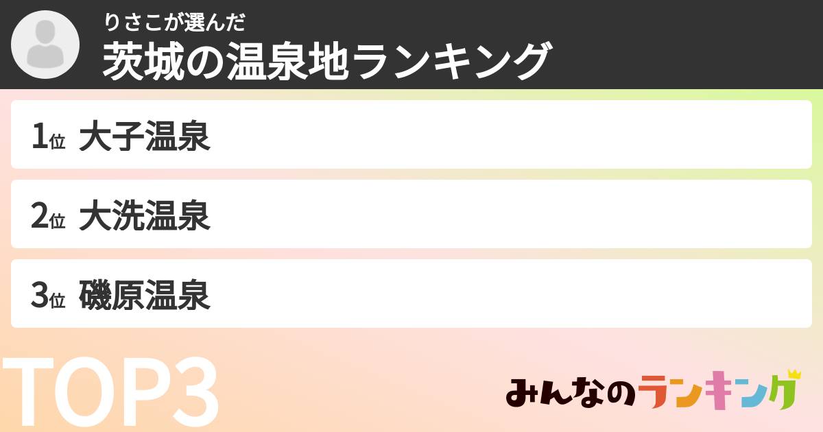 りさこさんの「茨城の温泉地ランキング」