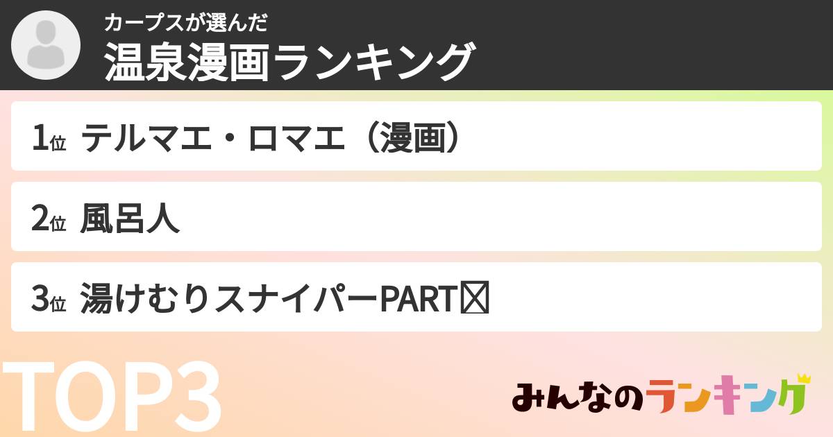カープスさんの「温泉漫画ランキング」
