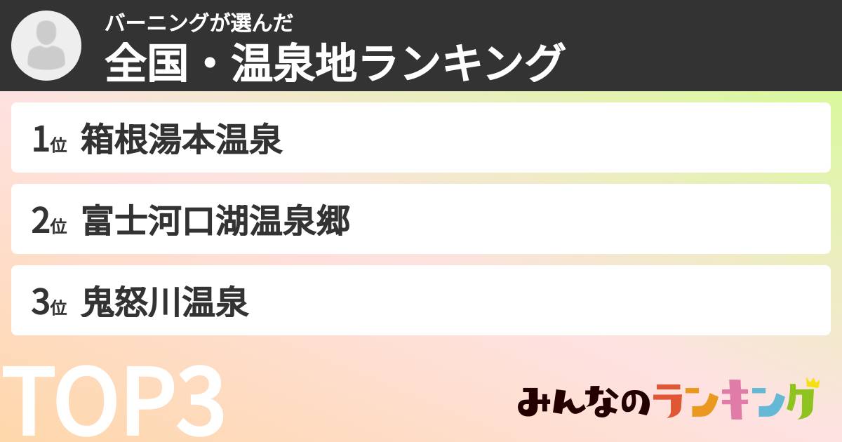 バーニングさんの「全国・温泉地ランキング」