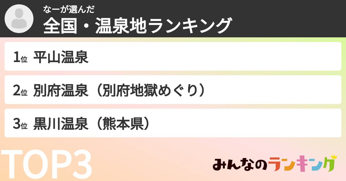 なーさんの「全国・温泉地ランキング」