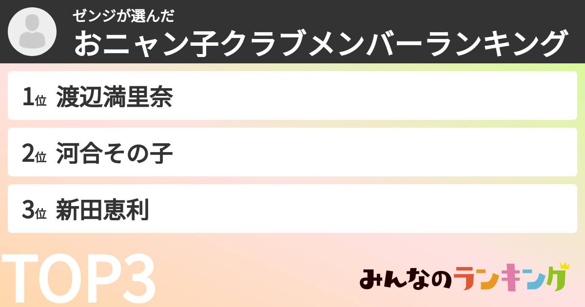 ゼンジさんの「おニャン子クラブメンバーランキング」