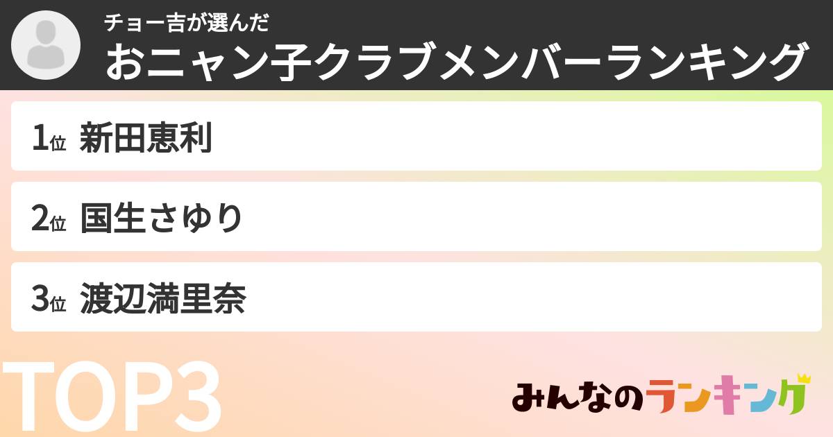 チョー吉さんの「おニャン子クラブメンバーランキング」