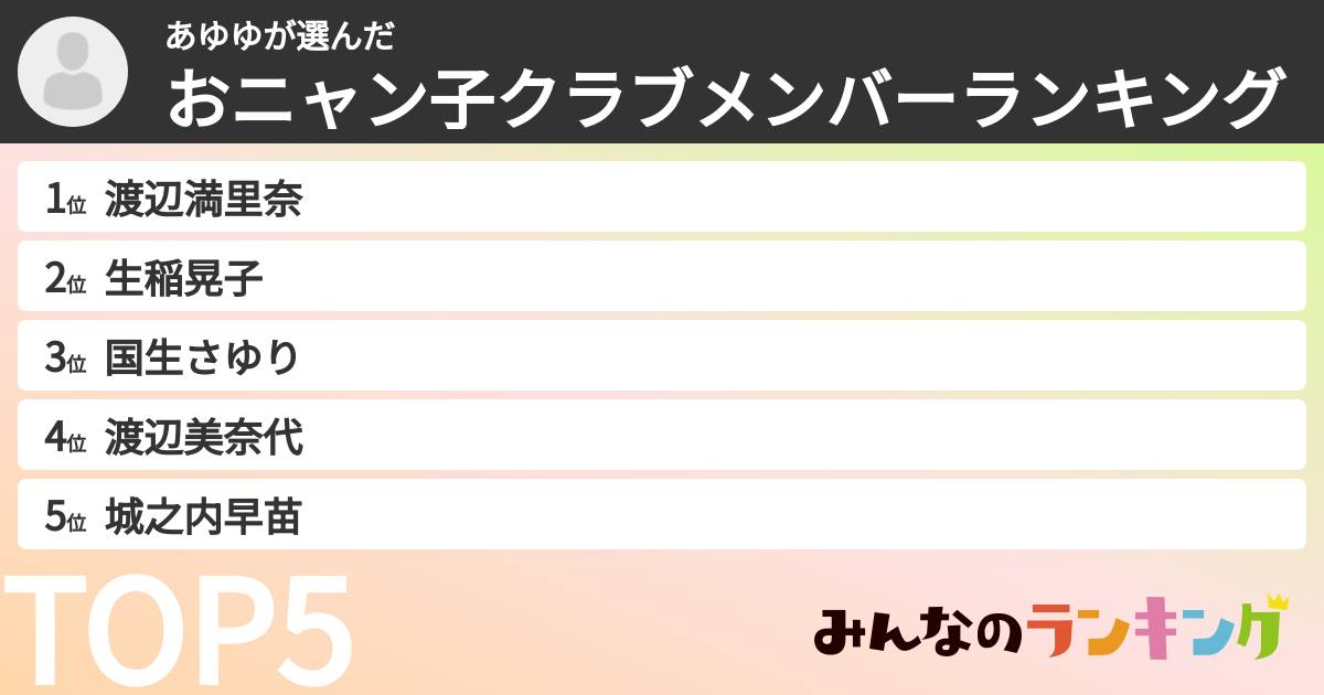 あゆゆさんの「おニャン子クラブメンバーランキング」