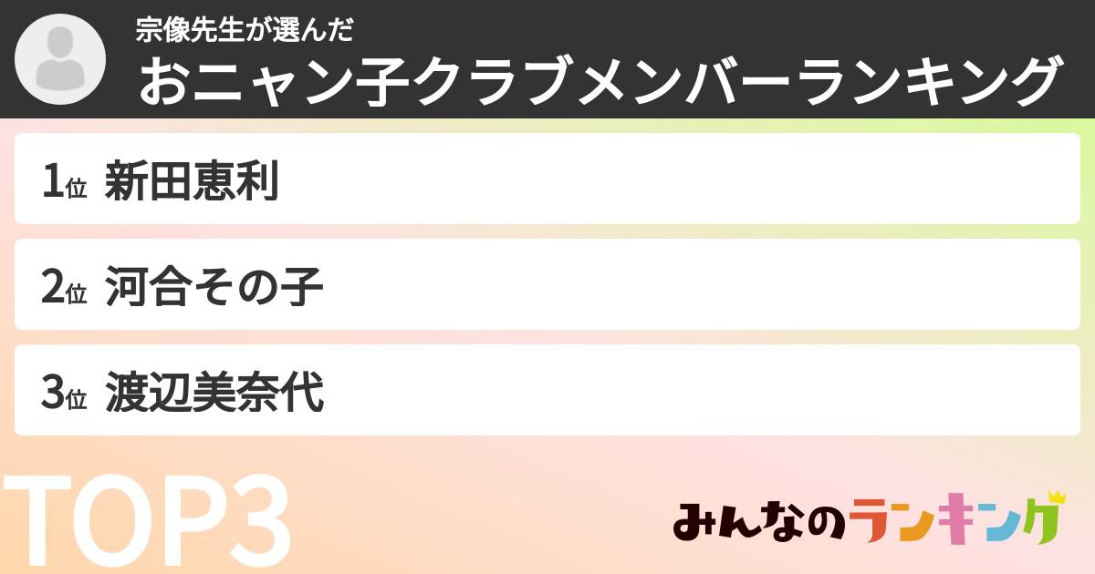 宗像先生さんの「おニャン子クラブメンバーランキング」