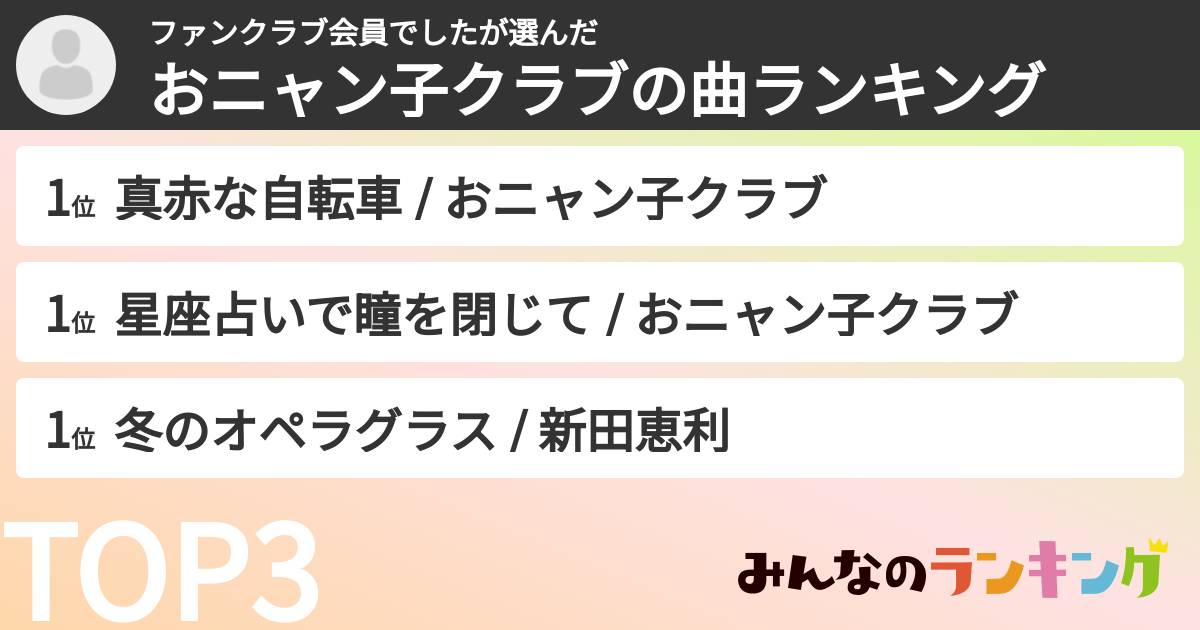 ファンクラブ会員でしたさんの「おニャン子クラブの曲ランキング」