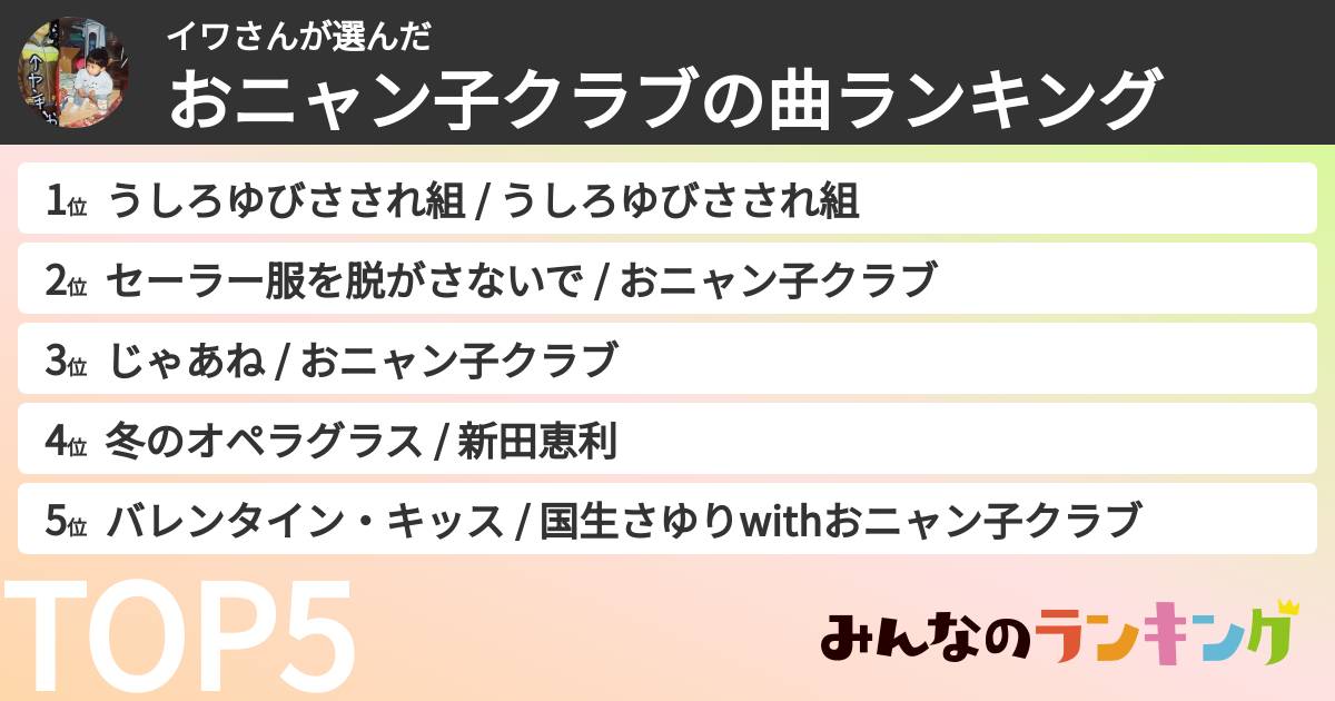 イワさんさんの「おニャン子クラブの曲ランキング」