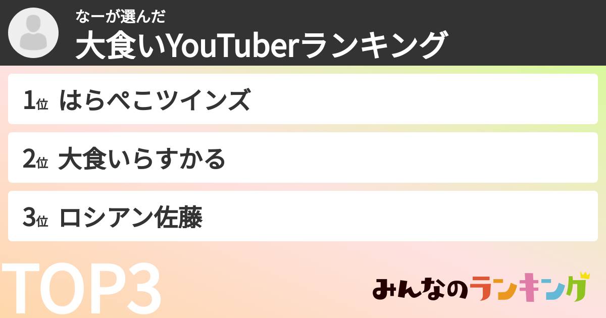 なーさんの「大食いYouTuberランキング」