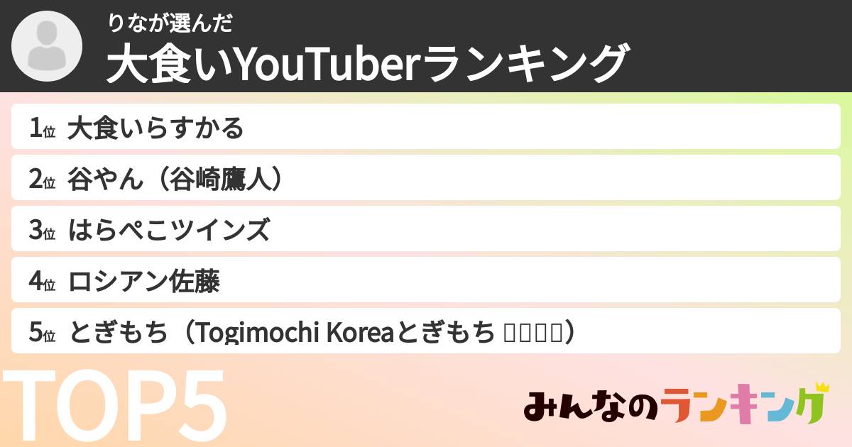 りなさんの「大食いYouTuberランキング」