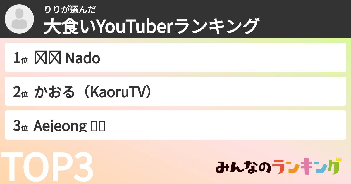 りりさんの「大食いYouTuberランキング」