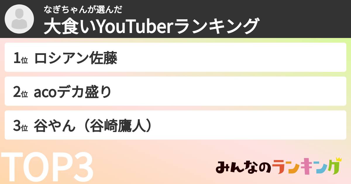 なぎちゃんさんの「大食いYouTuberランキング」