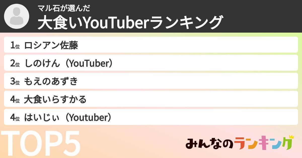 マル石さんの「大食いYouTuberランキング」