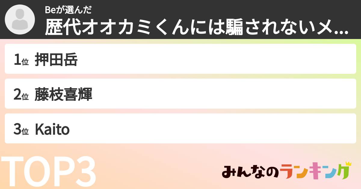 Beさんの「歴代オオカミくんには騙されないメンバーランキング」