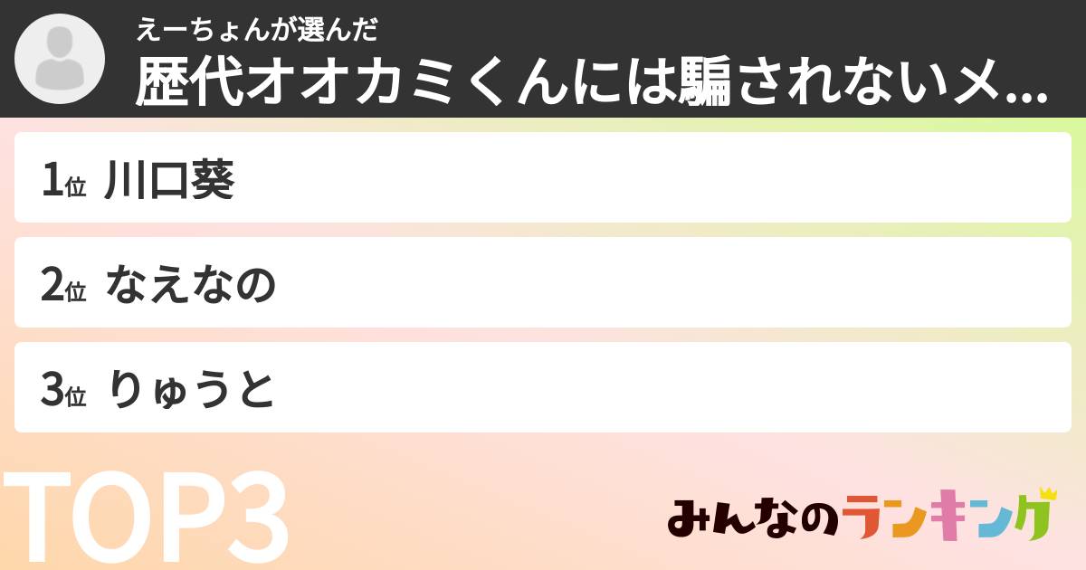 えーちょんさんの「歴代オオカミくんには騙されないメンバーランキング」