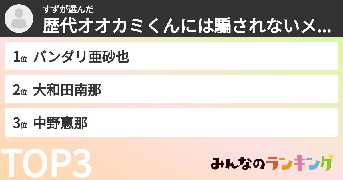 すずさんの「歴代オオカミくんには騙されないメンバーランキング」