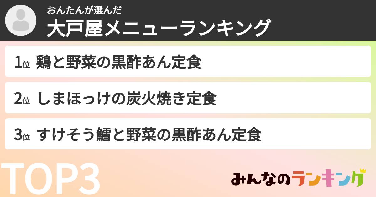 おんたんさんの「大戸屋メニューランキング」
