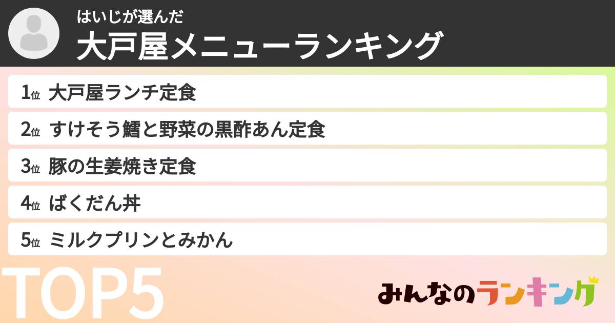 はいじさんの「大戸屋メニューランキング」