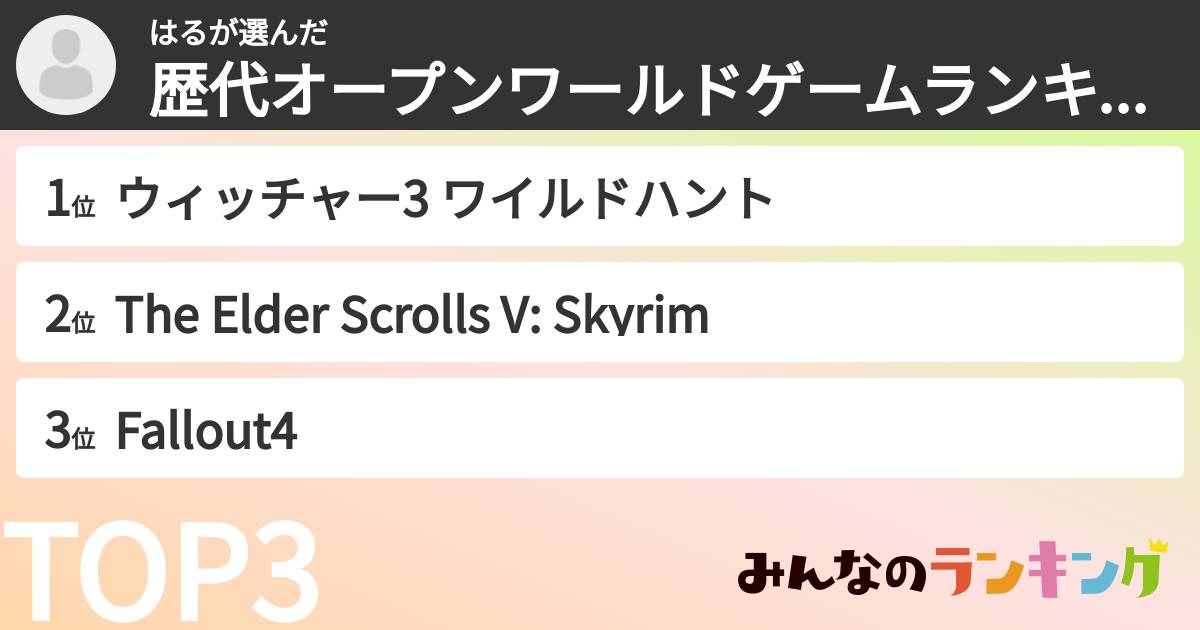 はるさんの「歴代オープンワールドゲームランキング」