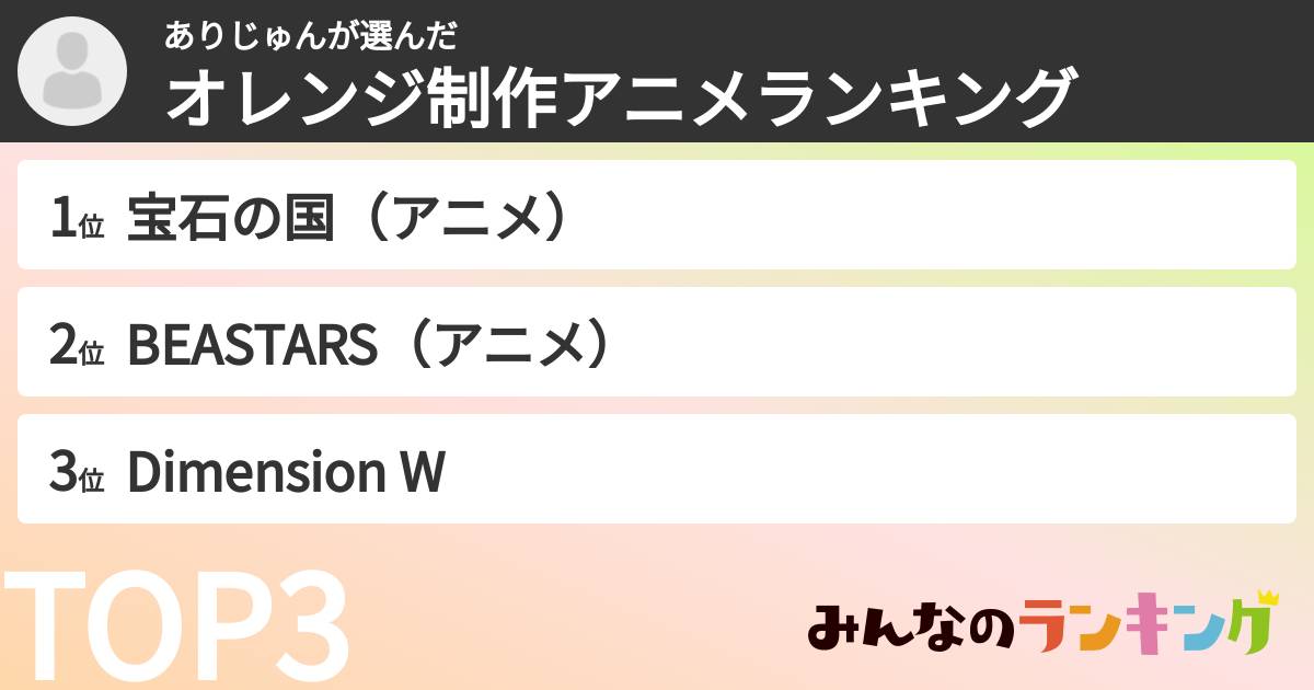 ありじゅんさんの「オレンジ制作アニメランキング」